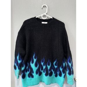 Adika Urban Outfitters Blue and Black Oversized Flame Sweater Unisex